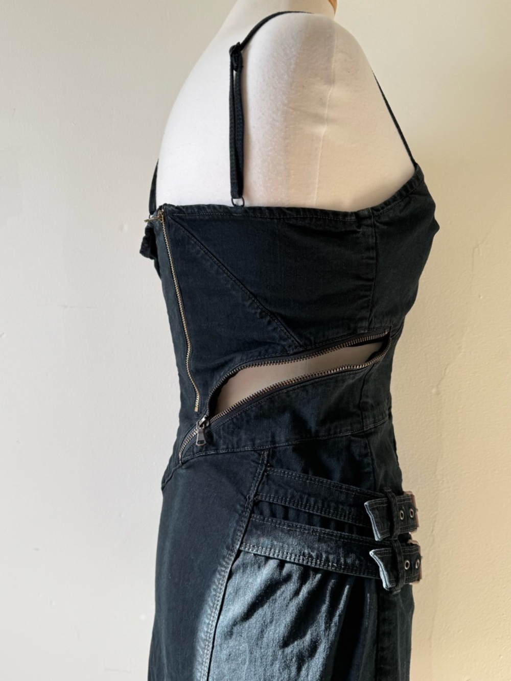 Vintage Diesel Denim Mini Dress | Asymmetrical Zip Detail | Y2K Grunge - Picture 13 of 16